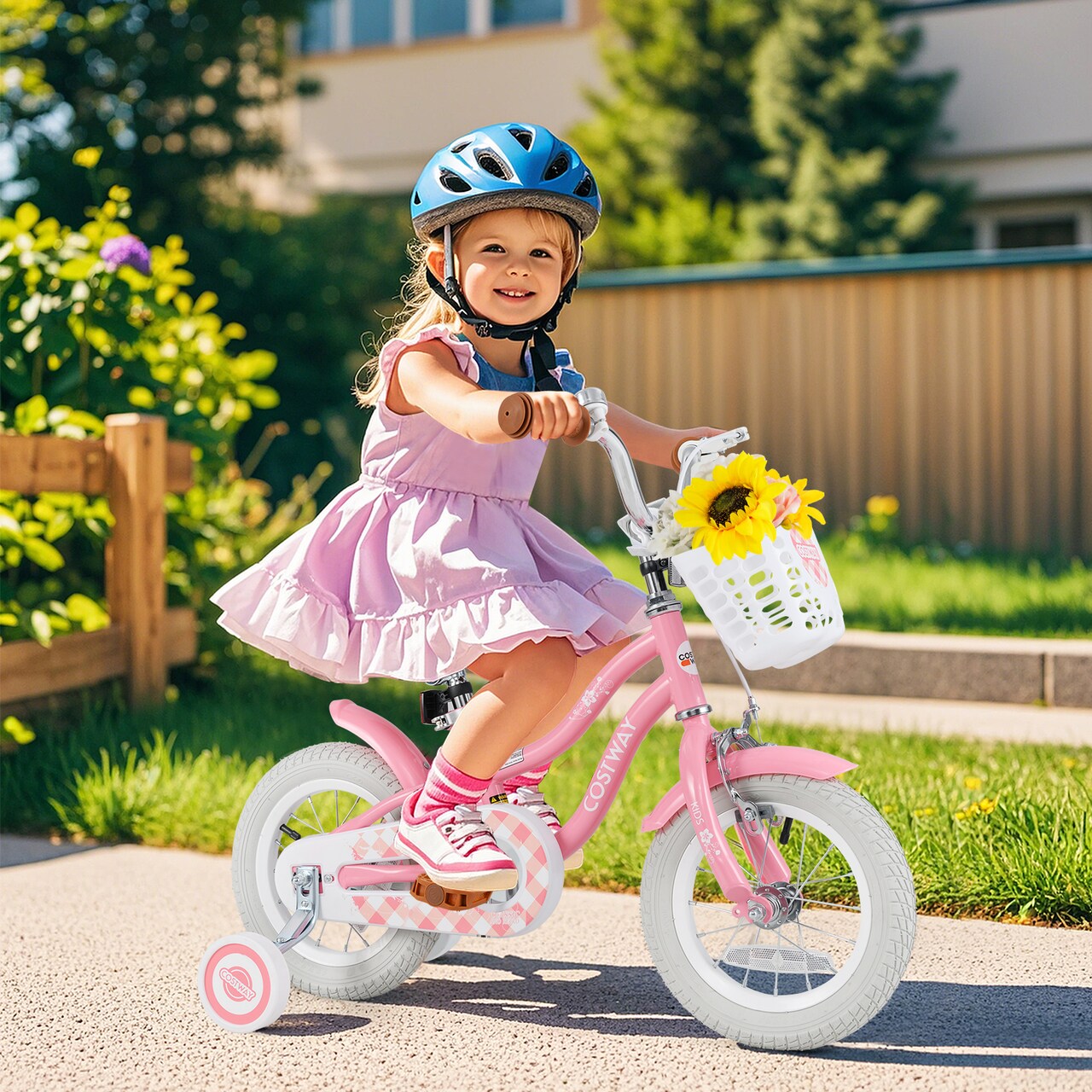 Adjustable Kids Bike with Basket Training Wheels for Boys and Girls